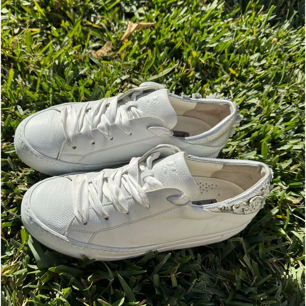 PAUL GREEN White Leather sneakers floral detail on back size US 5.5 - Picture 6 of 13